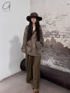 AVIVA JIFEI XUE 24 Autumn and Winter Gold Wool Plaid Pants AJX-FW24-HP-GWG-JIN Gold